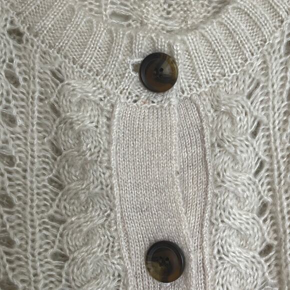 Loft Outlet Womens Open Cable Knit Button Front Cardigan Sweater XL Ivory - Picture 3 of 6
